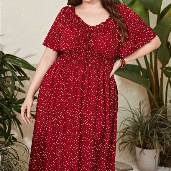 LAST FEW Plus size polka dot shirred waist tie front maxi dress - Picture 5 of 8